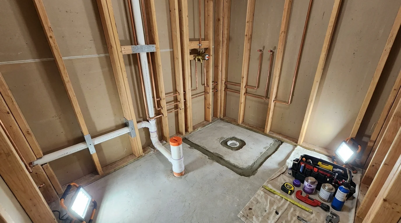 Bathroom rough-in plumbing during remodel by Johns Plumbing LLC in Occoquan
