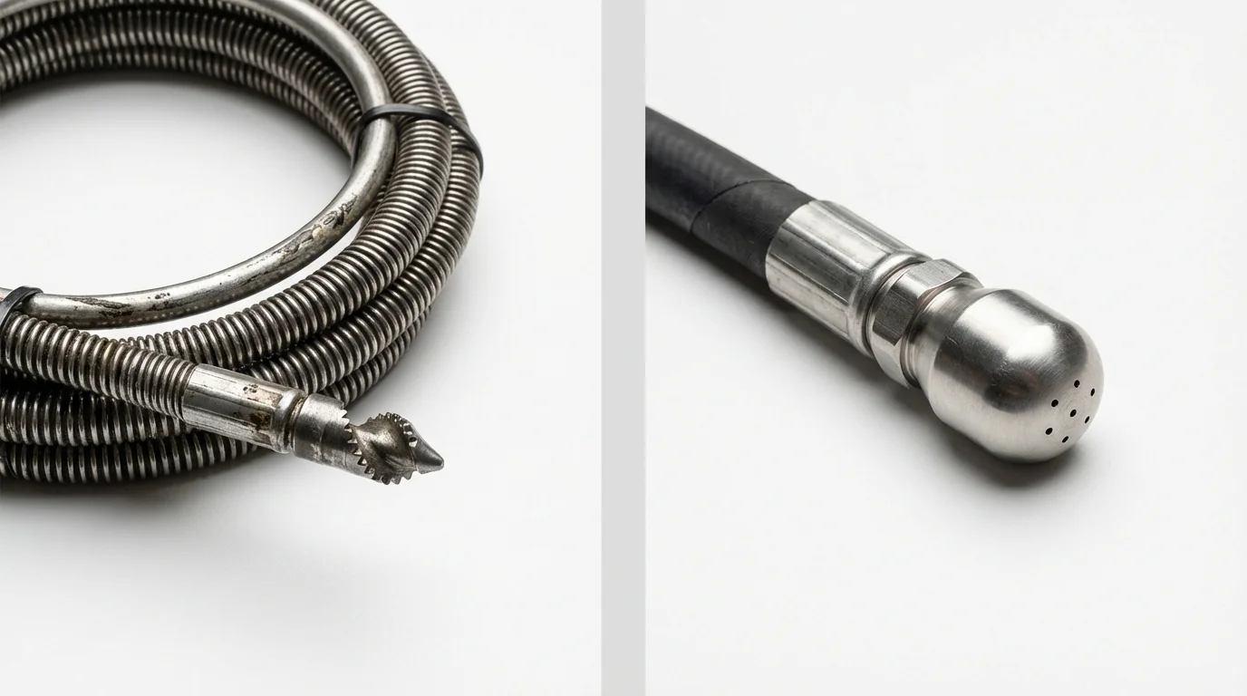 Drain snake cable and hydro jetting nozzle used for drain cleaning in Occoquan, VA