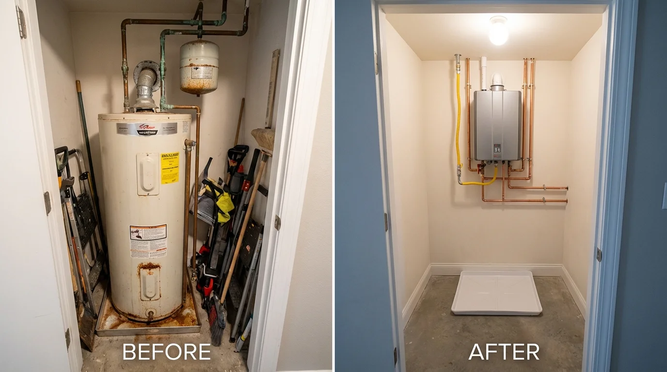 Tank water heater versus wall-mounted tankless unit comparison for Occoquan, VA homeowners